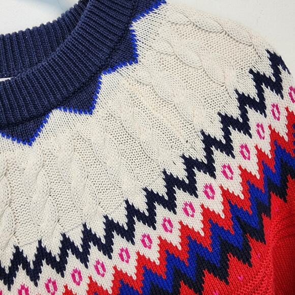 Charter Club Fair Isle Sweater Size M Red Blue White Argyle Neck Pullover Preppy - Picture 6 of 11